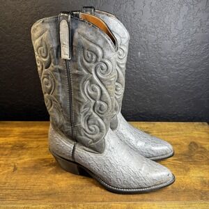 Justin Boots Mens Size 10.5D Gray Ostrich Leather Western Cowboy Made USA 6222‎